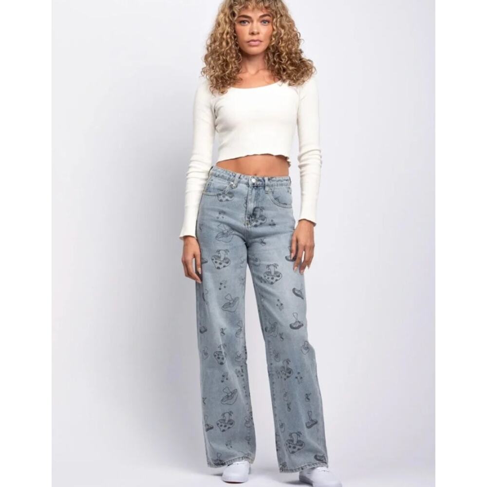 PTCL Ethical Clothing Amelie Mushroom Print Jeans Size 34 Straight Leg Denim